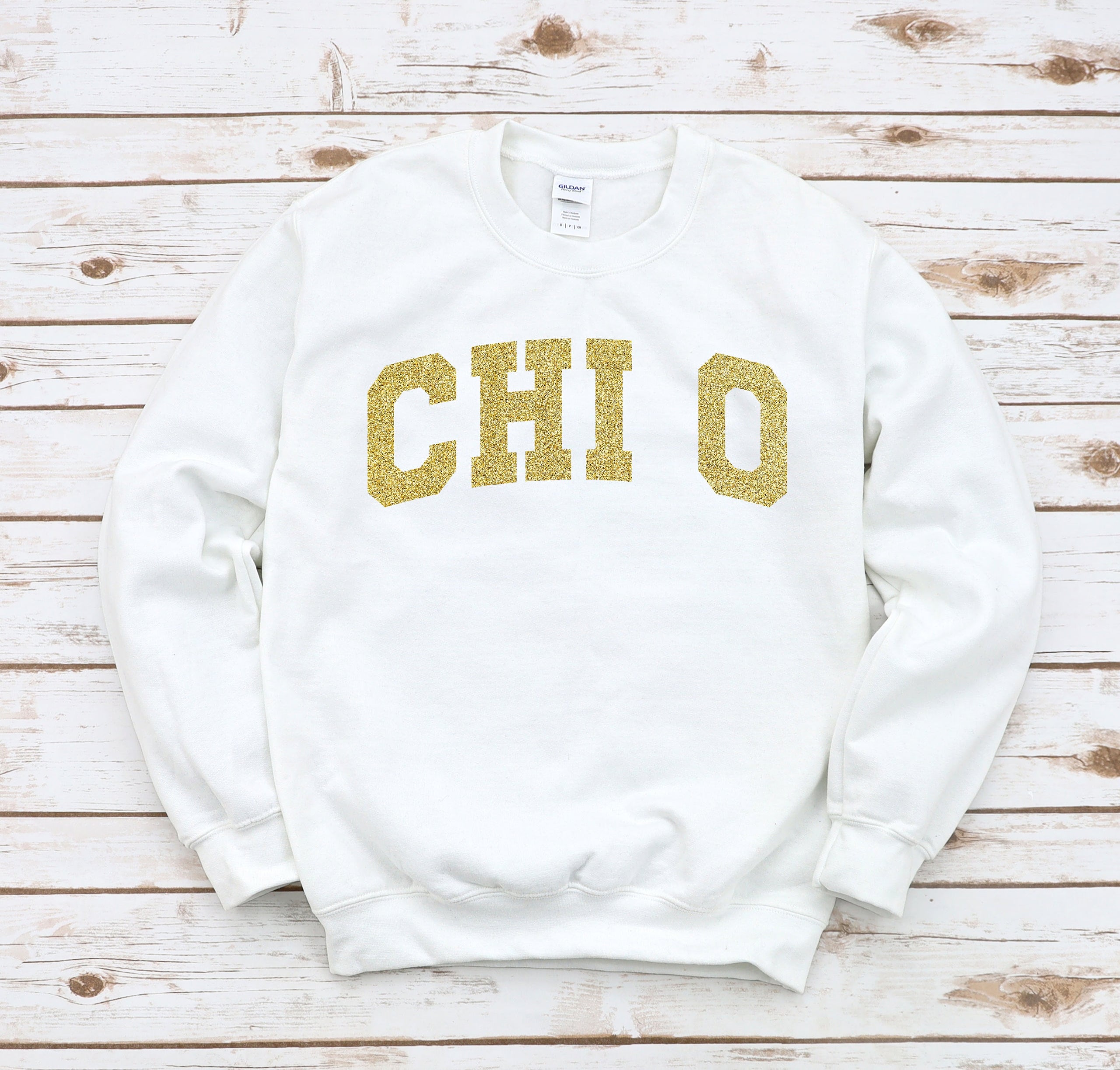 ChiO Glitter Vintage Embroidered Greek Sweatshirts